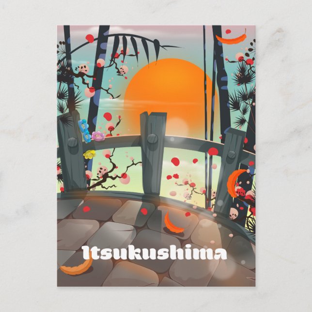 Japansk reseaffisch i Itsukushima Vykort (Framsida)