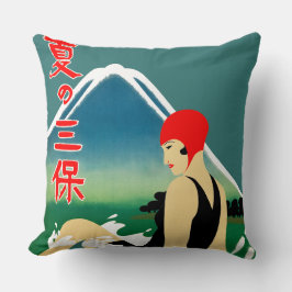 Japansk reseturism Poster 1930-talet Art Deco Girl Kudde