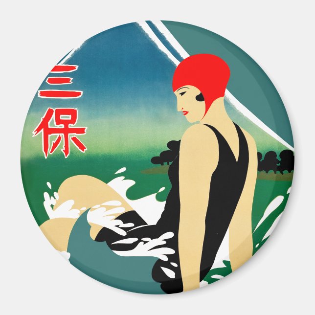 Japansk reseturism Poster 1930-talet Art Deco Girl Magnet (Framsidan)