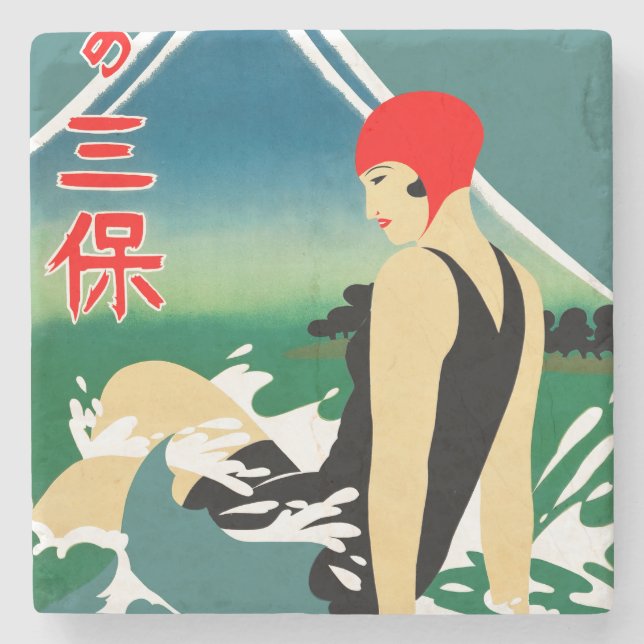 Japansk reseturism Poster 1930-talet Art Deco Girl Stenunderlägg (Framsidan)
