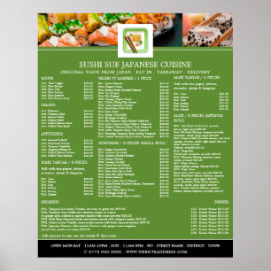 Japansk Restaurang, Sushi Meny Poster