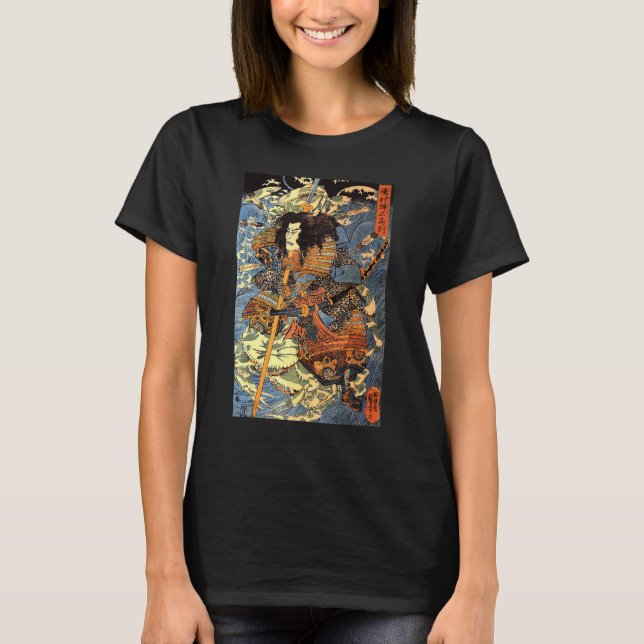 Japansk Retro-pil, skadad Samurai Riding Sea Cr T Shirt (Framsida)