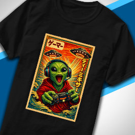 Japansk Retro Vintage UFO Alien Rolig Gamer T Shirt