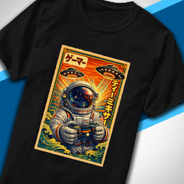 Japansk Retro Vintage UFO Astronaut Rolig Gamer T Shirt