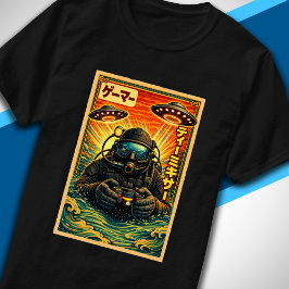 Japansk Retro Vintage UFO Scuba Dykare Rolig Gamer T Shirt