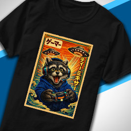 Japansk Retro Vintage UFO Tvättbjörn Rolig Gamer T Shirt