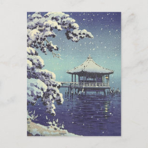 Japansk River Side Winter Scene Art Vykort