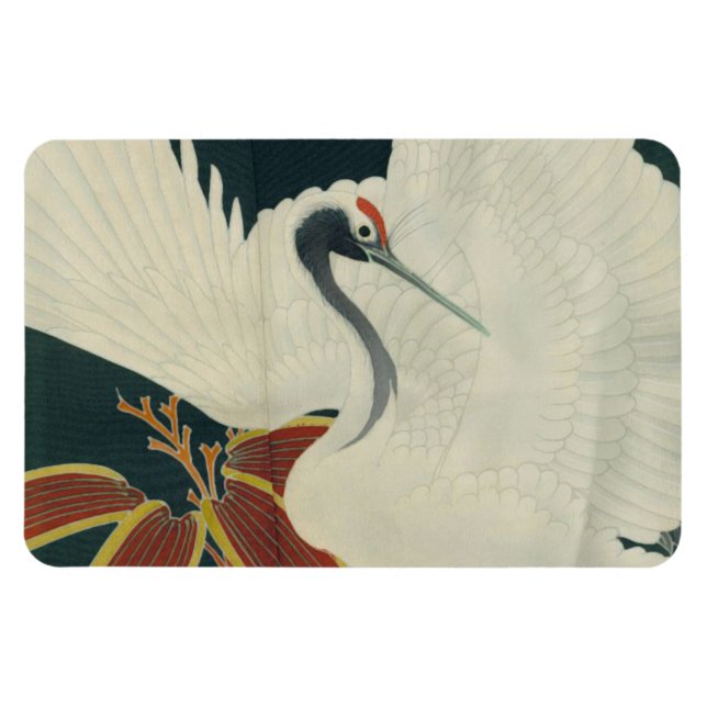 Japansk röd krona Crane Vintage Fine Art Magnet (Horisontell)