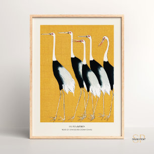 Japansk röd Krona Cranes Flock Ogata Korin Poster