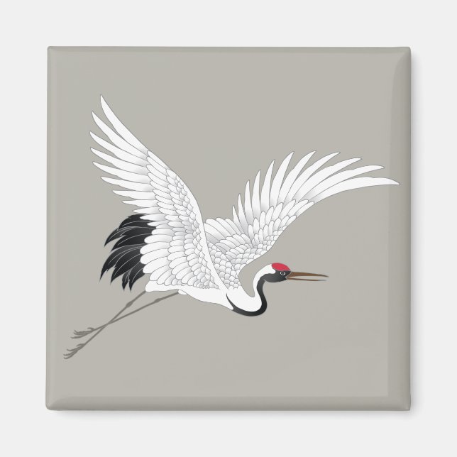 Japansk röd kronad Crane Fine Art Magnet (Framsidan)