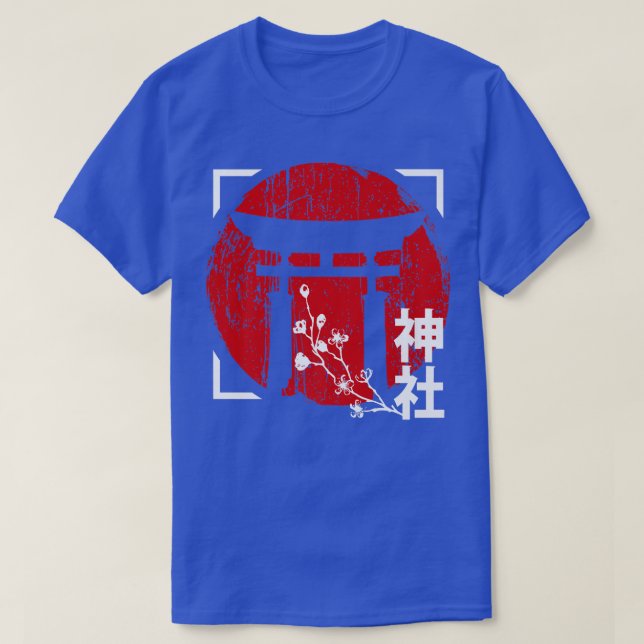 Japansk röd Sol med Shrine och Sakura Cherry Blo T Shirt (Design framsida)