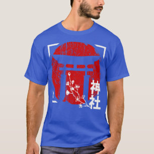 Japansk röd Sol med Shrine och Sakura Cherry Blo T Shirt