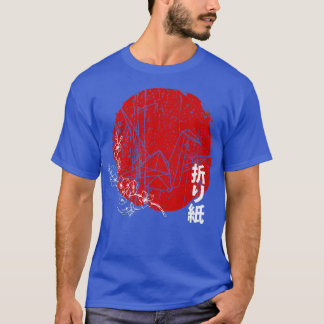 Japansk röd Sol Origami Papper Bird & Sakura Cherr T Shirt