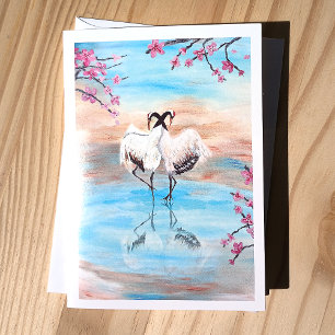 Japansk röd top Tancho Cranes Blank Stationery Helgkort