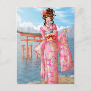 Japansk rosa kimono vykort