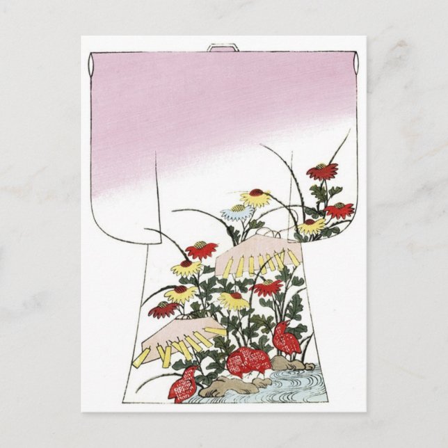 Japansk Rosa Kimono Woodblock-design Vykort (Framsida)