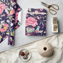 Japansk Rosa Peony och Birds Romantic Presentpapper