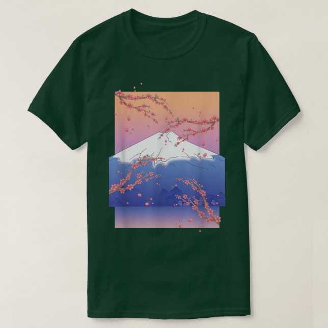 Japansk Rosa Sakura Mountain Söt Flower Cherry T Shirt (Design framsida)