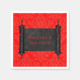 Japansk Rulla Red Black Damask Wedding Pappersservett