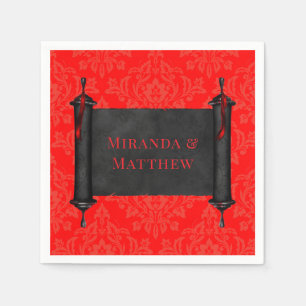 Japansk Rulla Red Black Damask Wedding Pappersservett