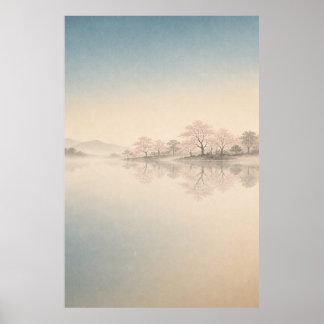 Japansk Sakura Berg Japandi Väggkonst Affisch