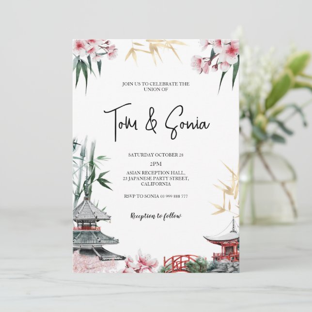 Japansk Sakura Cherry Blommar (Bröllop) Inbjudningar (Stående Fram)