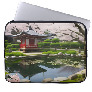 Japansk Sakura Cherry Blommar Garden Shrine Pond Laptop Fodral