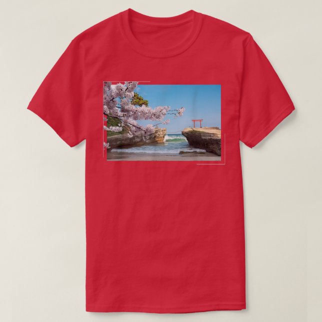 Japansk Sakura Cherry Blommar Träd Beach T-Shirt (Design framsida)