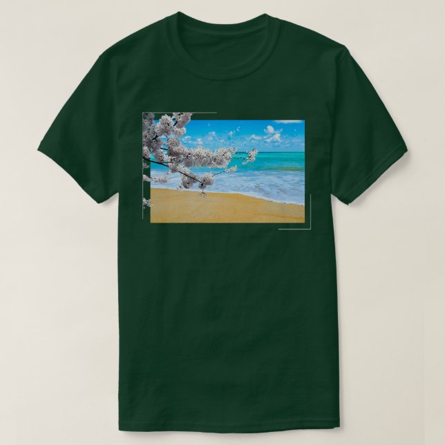 Japansk Sakura Cherry Blommar Träd Beach T Shirt (Design framsida)