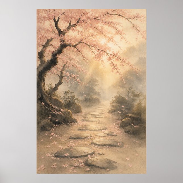 Japansk Sakura Körsbärsblom Japandi Väggkonst Po (Framsidan)
