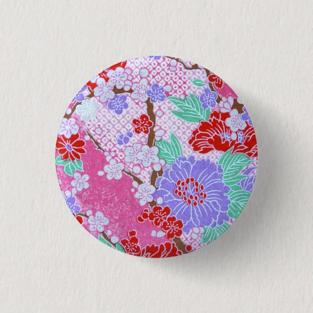 Japansk Sakura Mönster Button Knapp (Framsida)