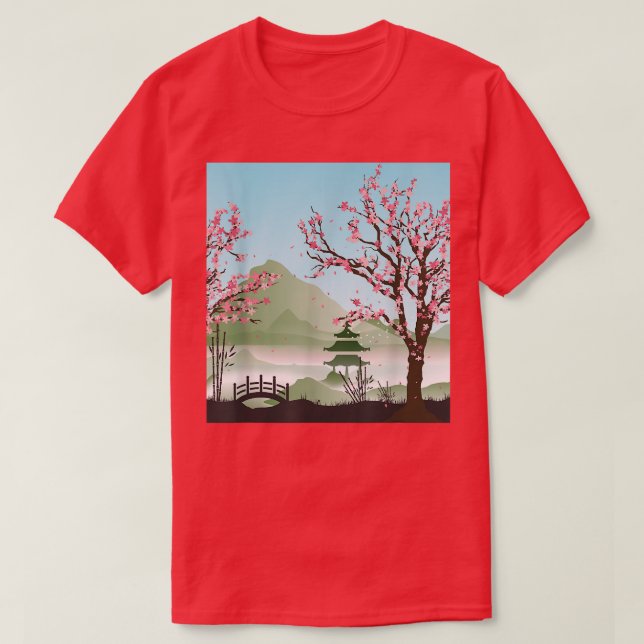 Japansk Sakura Rosa Flower Japan Träd Cherry Blos T Shirt (Design framsida)