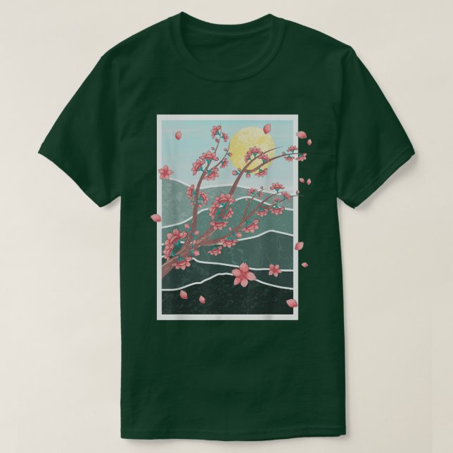 Japansk Sakura Rosa Flower Japansk Cherry Blommar T Shirt (Design framsida)