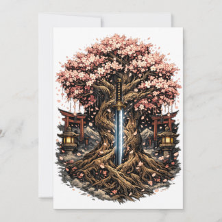 Japansk Sakura-träd & Katana Fantasykonst Spara Datumet