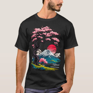 Japansk Sakura-trädgård Geisha Mount Fuji Körsbär T Shirt