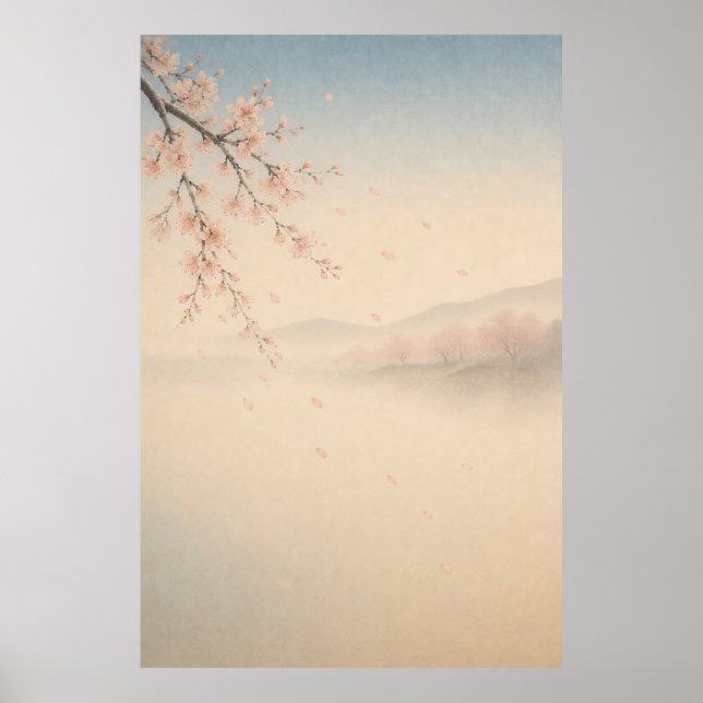 Japansk Sakura vattenfall Japandi Väggkonstaffisch Poster (Framsidan)