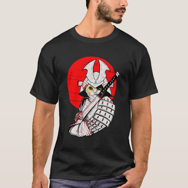 Japansk samurai Cat Katana japansk Bobtail Cat A T Shirt (Framsida)