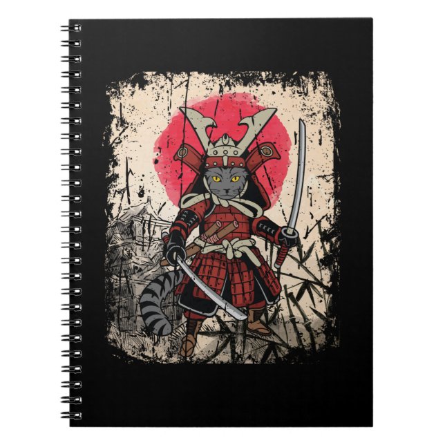 Japansk samurai Cat Sword Fighter Anteckningsbok (Framsidan)