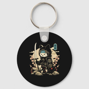 Japansk samurai Cat Tattoo Kawaii Ninja Cat_1 Nyckelring