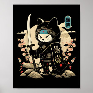 Japansk samurai Cat Tattoo Kawaii Ninja Cat_1 Poster