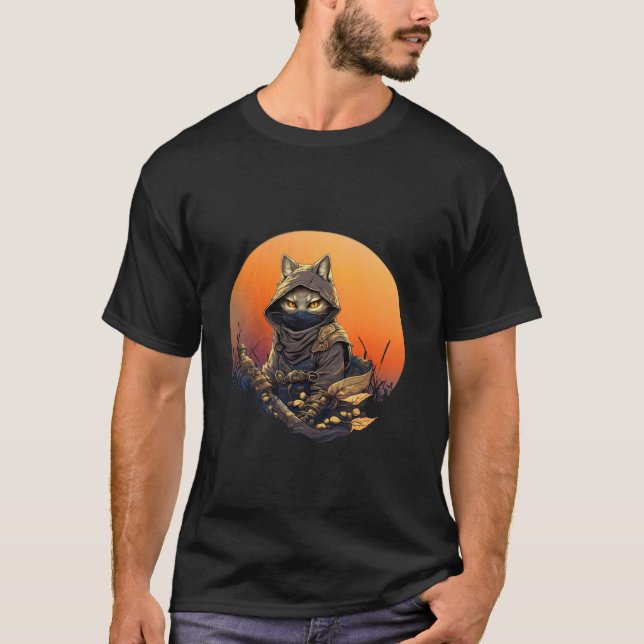 Japansk samurai cat tattoto kawaii ninja cat Long T Shirt (Framsida)