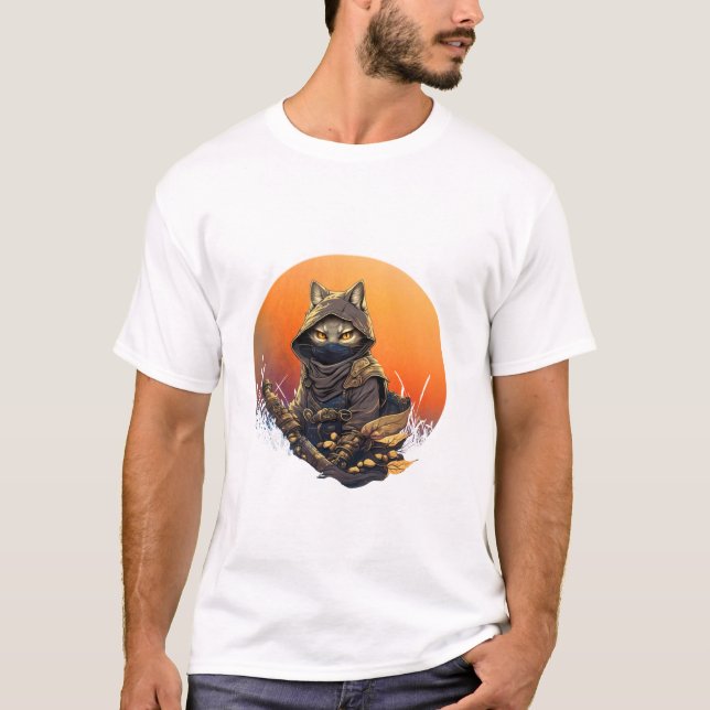 Japansk samurai cat tattoto kawaii ninja cat Long T Shirt (Framsida)