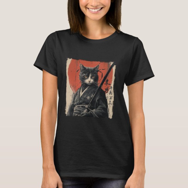 Japansk samurai Cat Ukiyo-e Warrior Art Japan Vin T Shirt (Framsida)