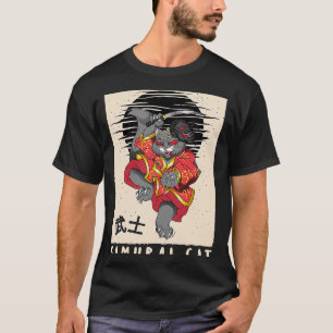Japansk samurai Cat Vintage Cat Japan stil T Shirt