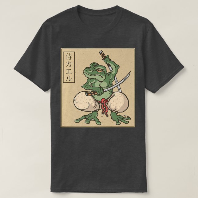 Japansk samurai Frog Warrior Bushido-kod Katana T Shirt (Design framsida)