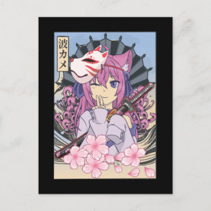 Japansk samurai Girl Mask Anime Otaku Vykort