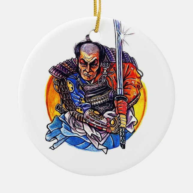 Japansk Samurai Katana för kallt Julgransprydnad Keramik (Framsidan)