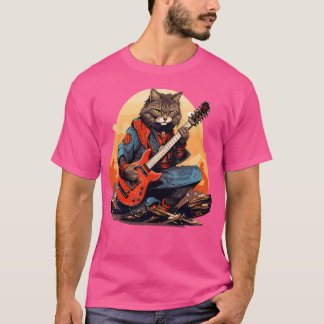 Japansk samurai-katt som spelar Electric Guitar T Shirt