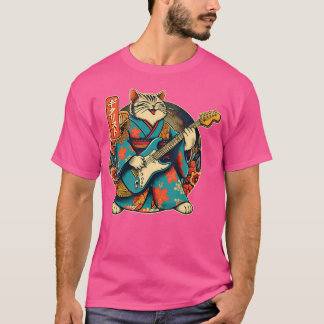Japansk samurai-katt som spelar Electric Guitar T Shirt