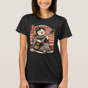 Japansk samurai-katt som spelar Electric Guitar T Shirt